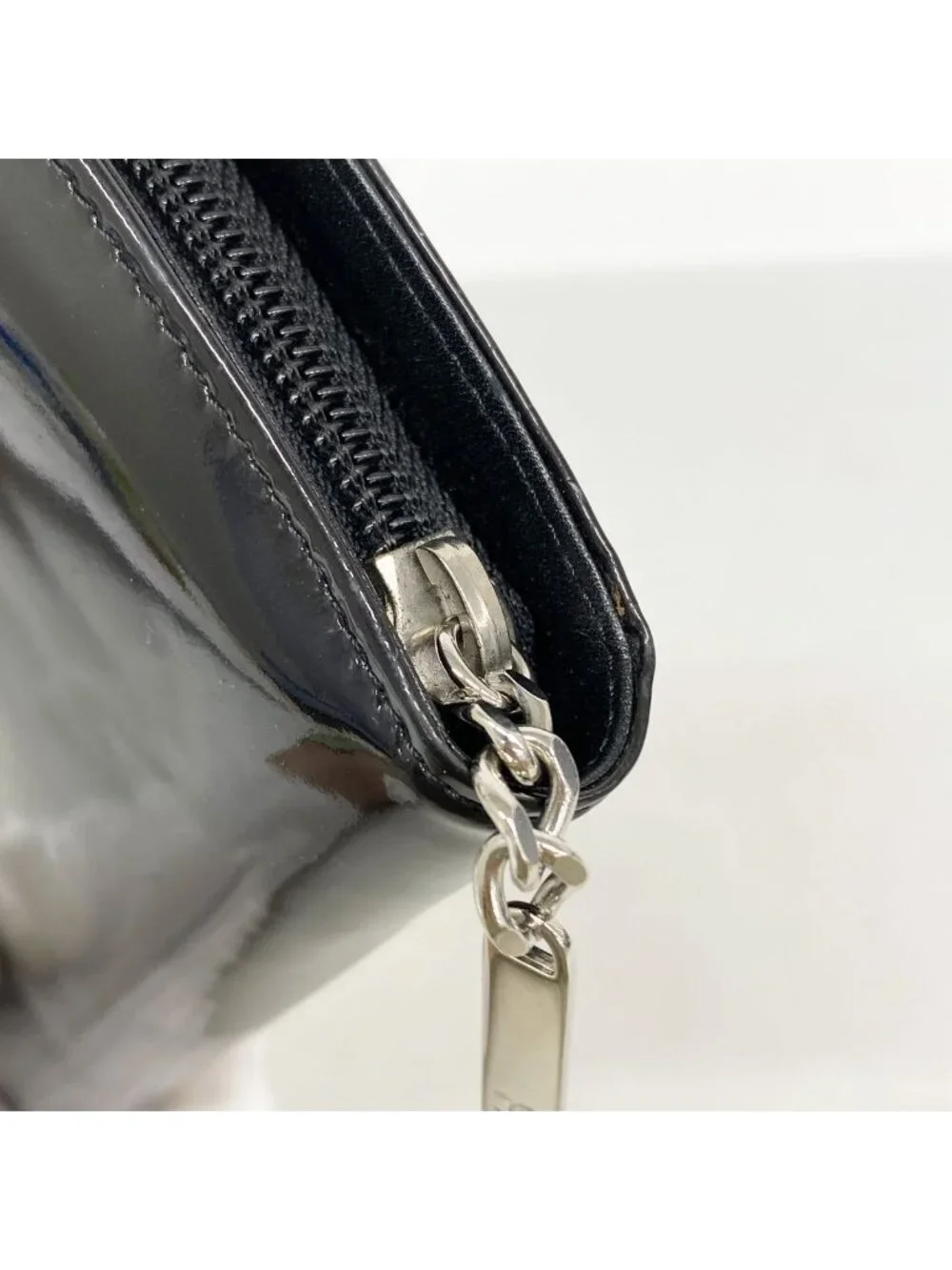 Chanel Wallet Patent Leather Black Silver